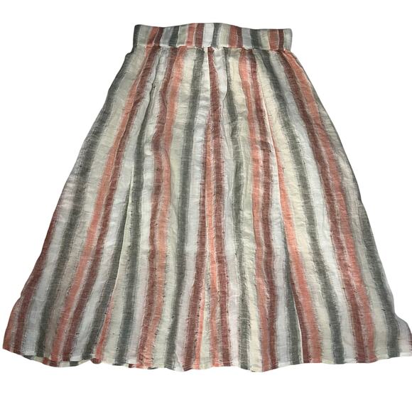 Anthropologie Tregene 100% Linen Maxi Skirt Vertical Stripes Button Down Size M - Picture 3 of 8